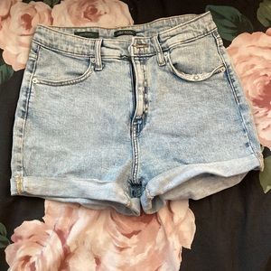 blue high rise shorts